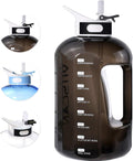 Motivational 1 Gallon Water Bottle with Time Marker, Large 128 Oz Jug for Sports, BPA Free (Black)