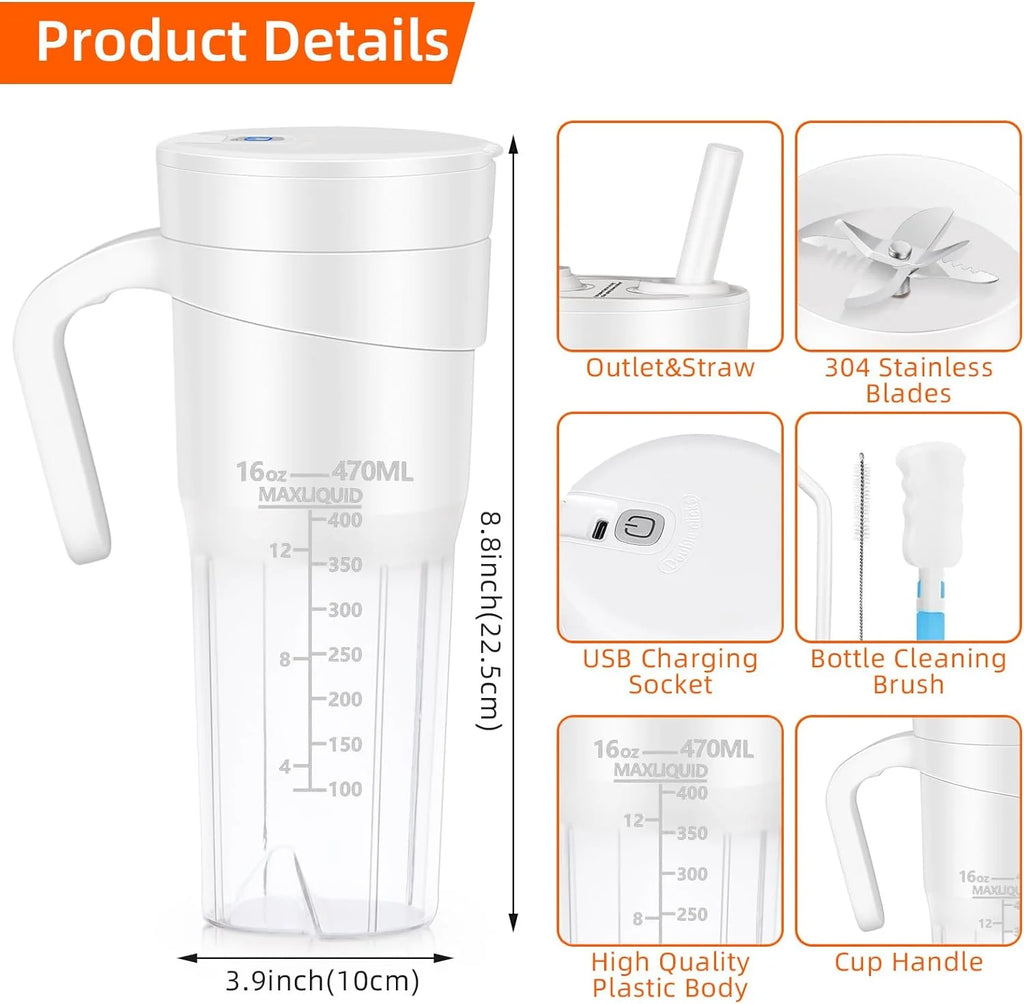 JLLOM Rechargeable Smoothie Blender - Portable and Self-Cleaning - Magnetic Switch, 16 Oz Capacity - Make Delicious Smoothies Anywhere, Anytime