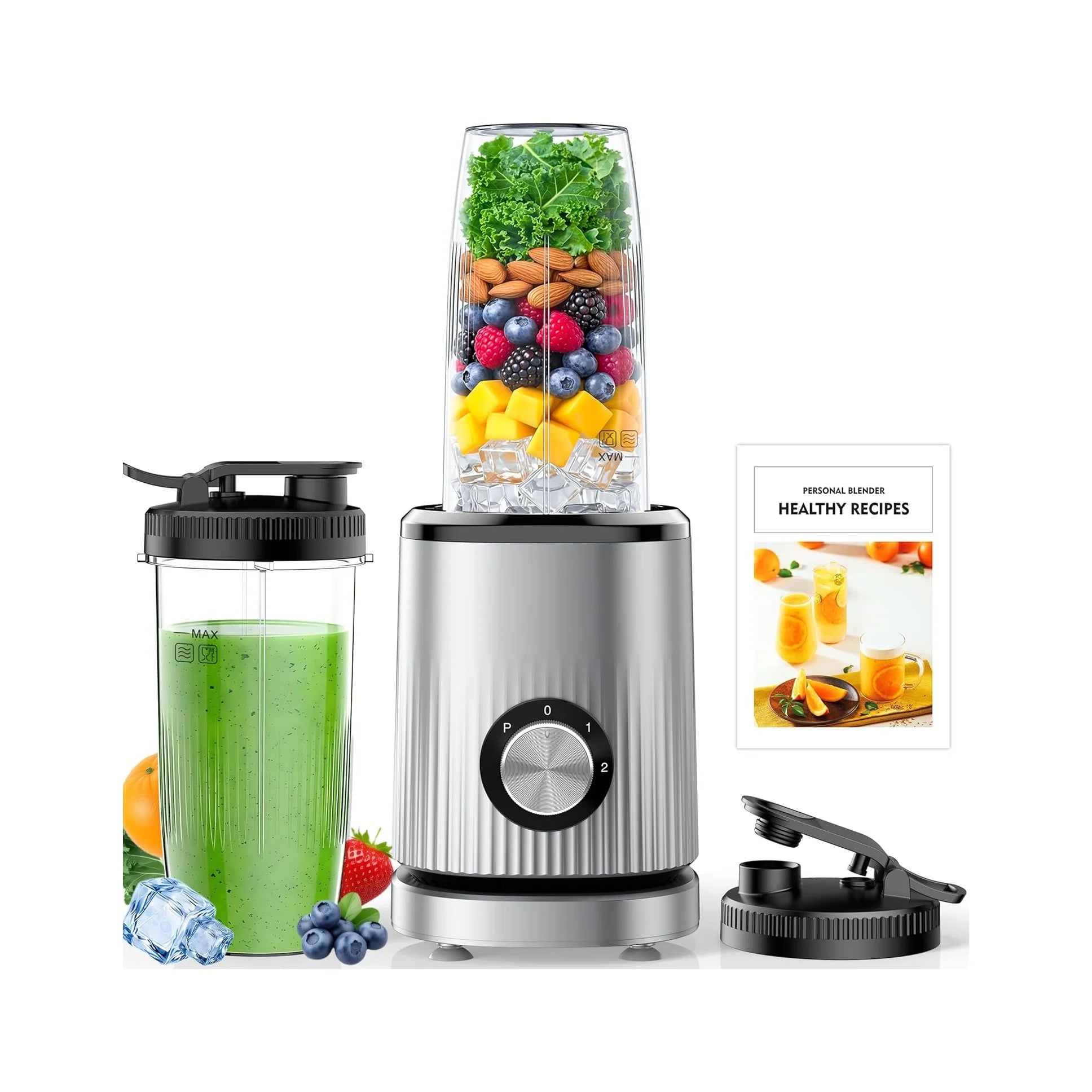 Blender for Smoothies Portable Personal Blender for Shakes and Smoothies for Kitchen with 2 * 24Oz Portable Cups and Extra Lid, Smoothie Maker Machine for Juices, Baby Food, Nutritious Recipe
