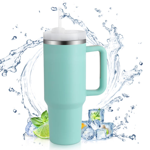 40 Oz Tumbler with Handle and Straw, Travel Mug for Car, 2-In-1 Lid Stainless Steel Tumblers