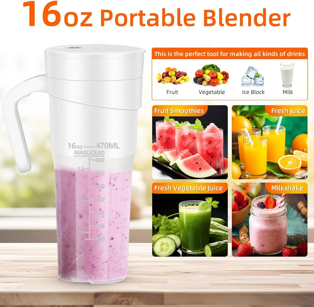JLLOM Rechargeable Smoothie Blender - Portable and Self-Cleaning - Magnetic Switch, 16 Oz Capacity - Make Delicious Smoothies Anywhere, Anytime