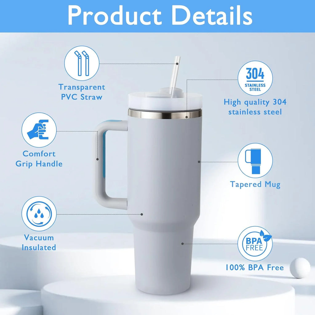 40 Oz Tumbler with Handle and Straw, Travel Mug for Car, 2-In-1 Lid Stainless Steel Tumblers