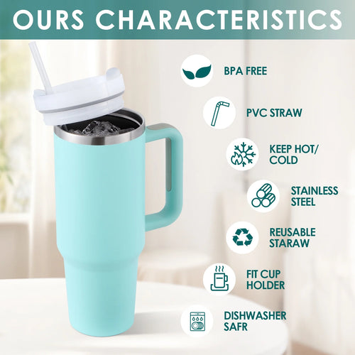 40 Oz Tumbler with Handle and Straw, Travel Mug for Car, 2-In-1 Lid Stainless Steel Tumblers