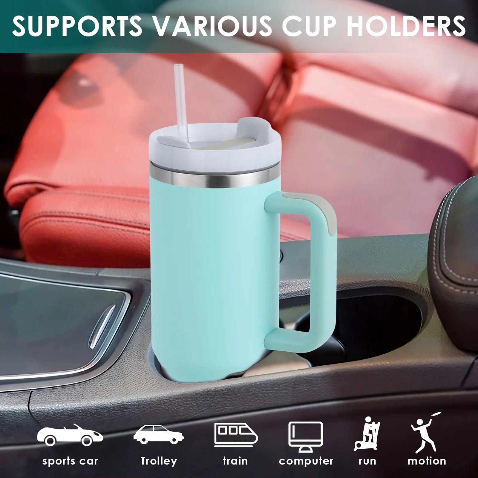 40 Oz Tumbler with Handle and Straw, Travel Mug for Car, 2-In-1 Lid Stainless Steel Tumblers