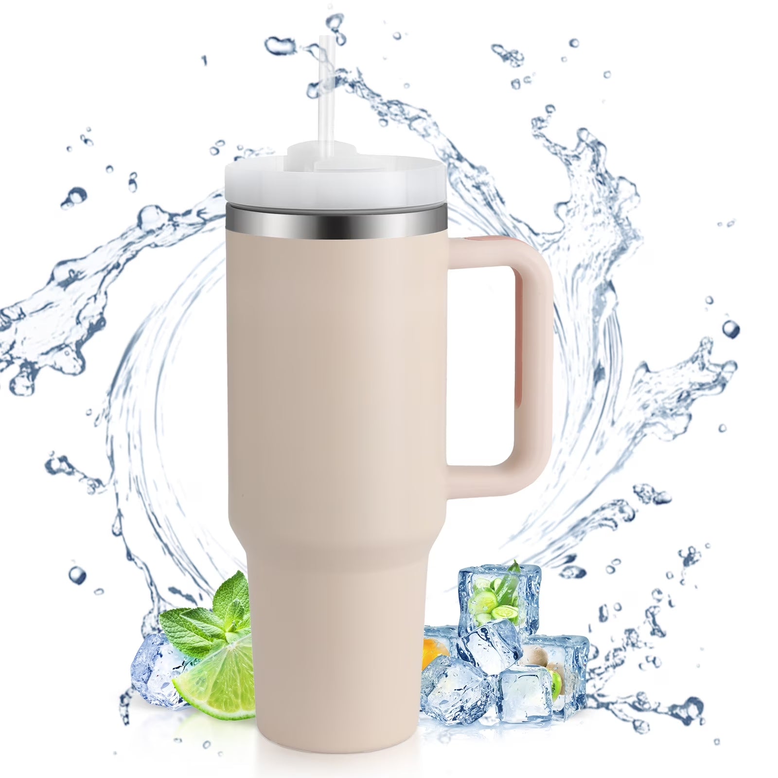 40 Oz Tumbler with Handle and Straw, Travel Mug for Car, 2-In-1 Lid Stainless Steel Tumblers