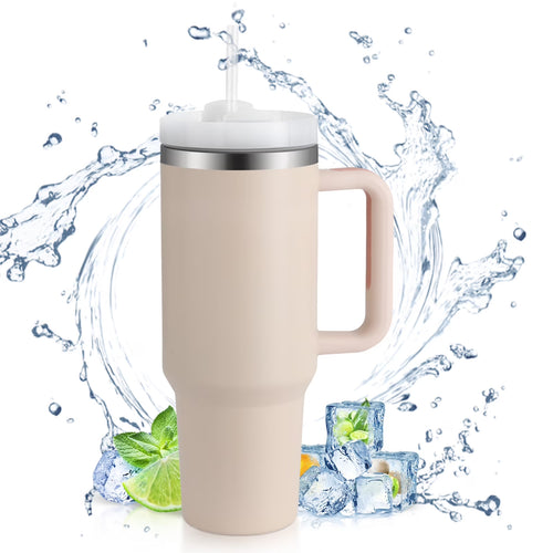 40 Oz Tumbler with Handle and Straw, Travel Mug for Car, 2-In-1 Lid Stainless Steel Tumblers