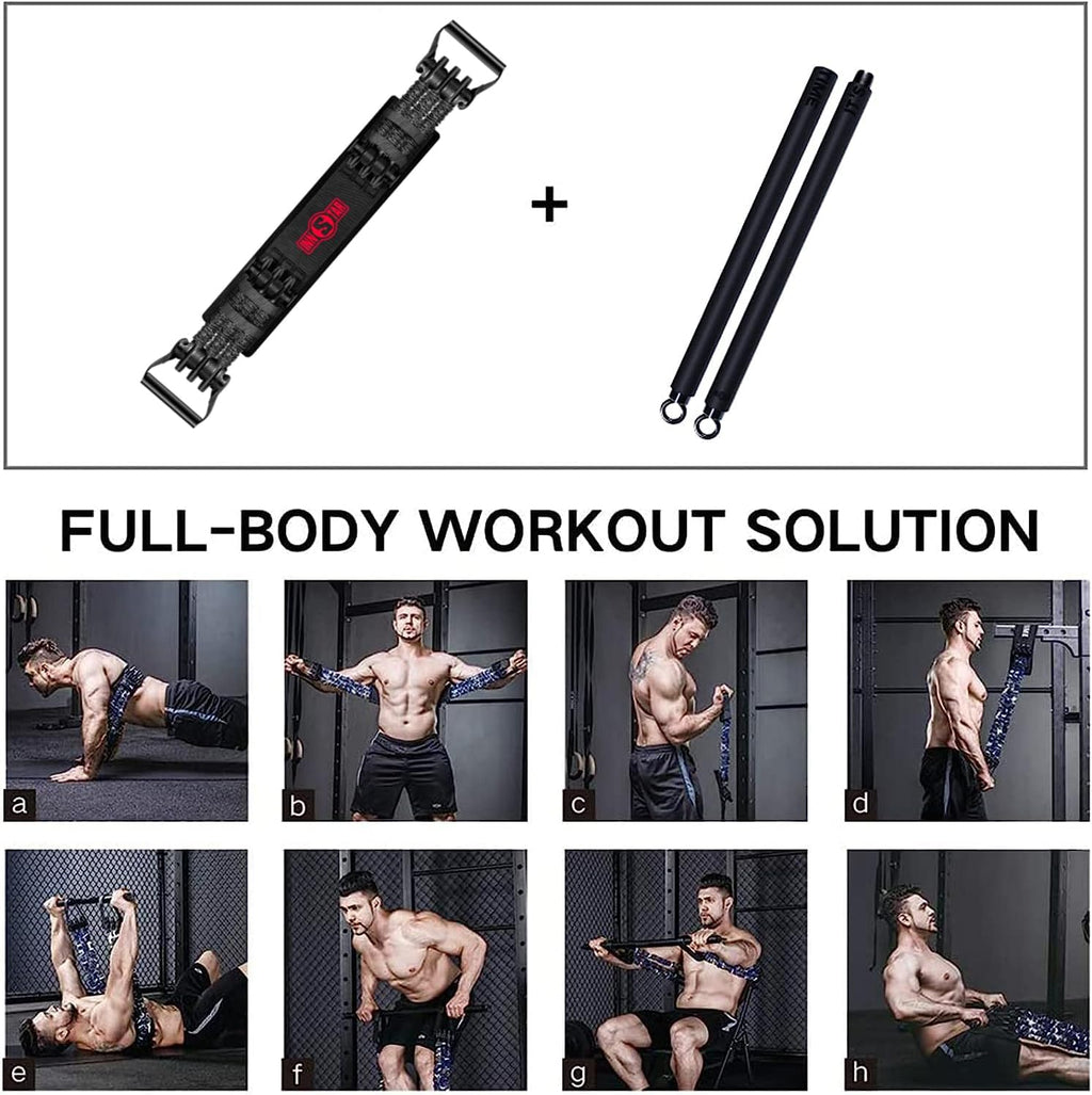Portable Home Gym Set with Workout Bar, Bench Press Set, Squat Resistance Band, Door Anchor and More-Full Body Workout Equipment to Build Muscle and Shape Body