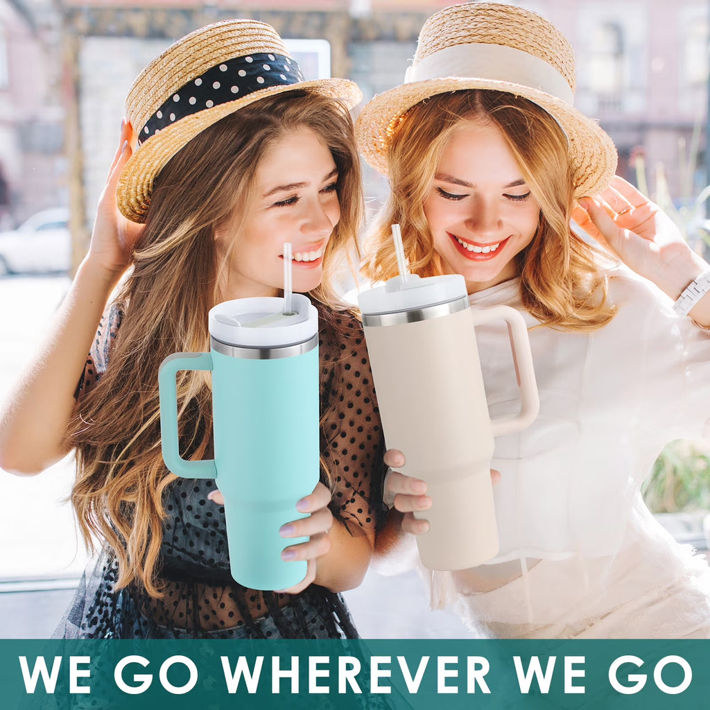 40 Oz Tumbler with Handle and Straw, Travel Mug for Car, 2-In-1 Lid Stainless Steel Tumblers