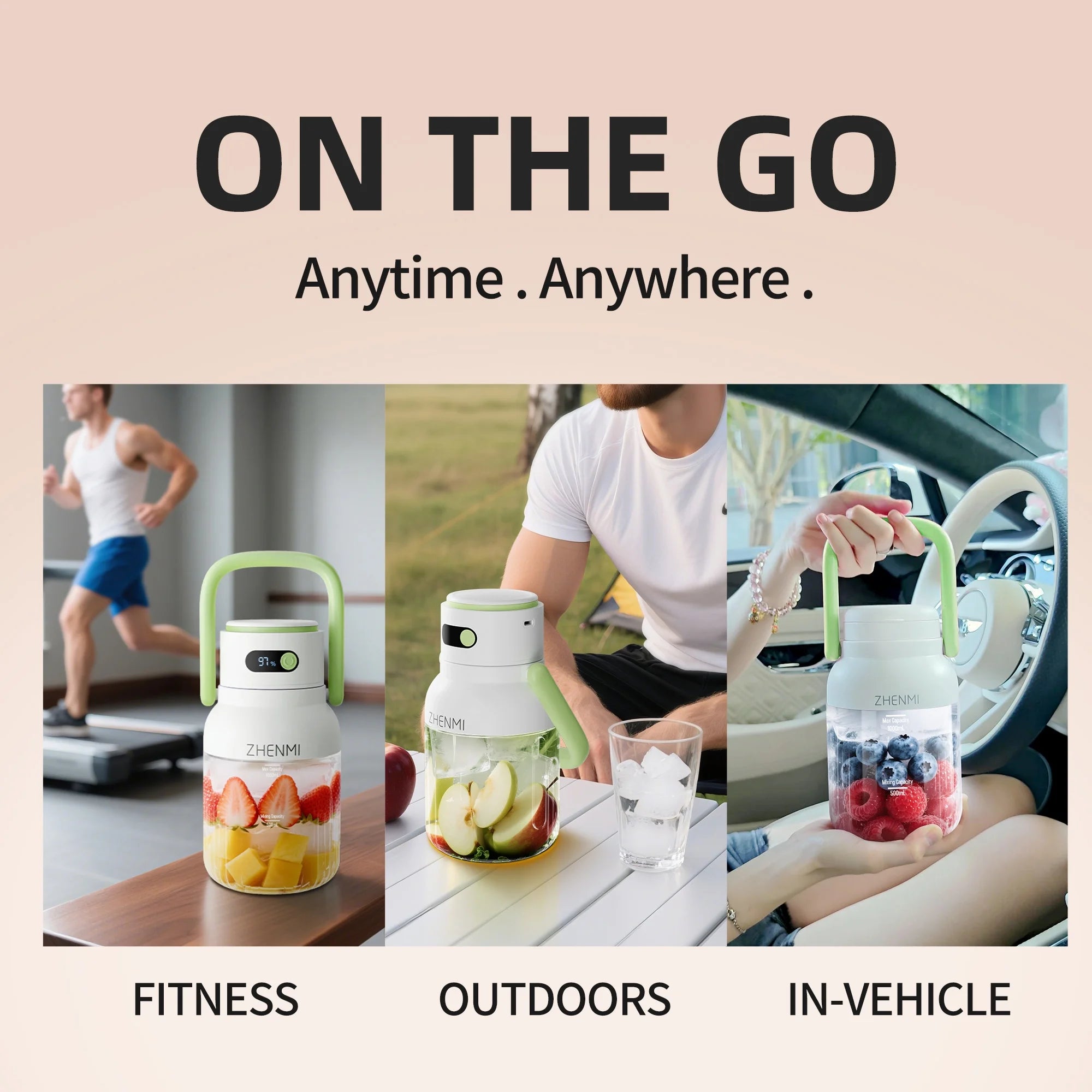 Portable Juicer, 1000 Ml Personal Blender Cup,Usb Rechargeable,Household Fruit Mixer for Shakes and Smoothies,,Bpa Free for Travel, Home and Office
